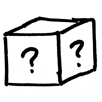 a drawing of a box labeled with question marks