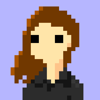 a pixelated drawing of me, a white person with long brown hair wearing a dark shirt